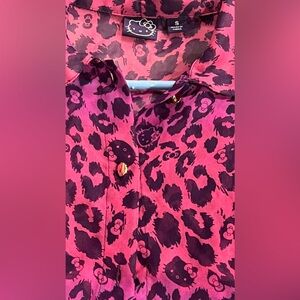 Hello Kitty animal print pink/purple sheerblouse with neck bow tie S